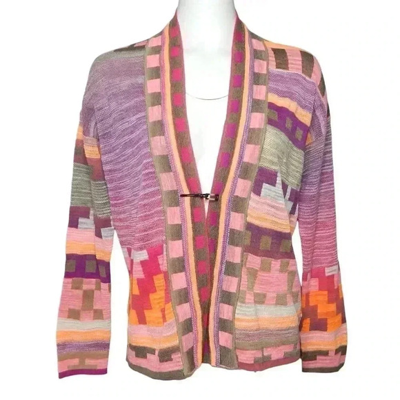 Diktons Barcelona Colorful Art to Wear Linen Blend Cardigan Sweater Size 6 Small - Picture 1 of 7